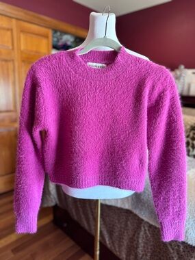 Women's Bright Pink Fuzzy Crewneck Sweater